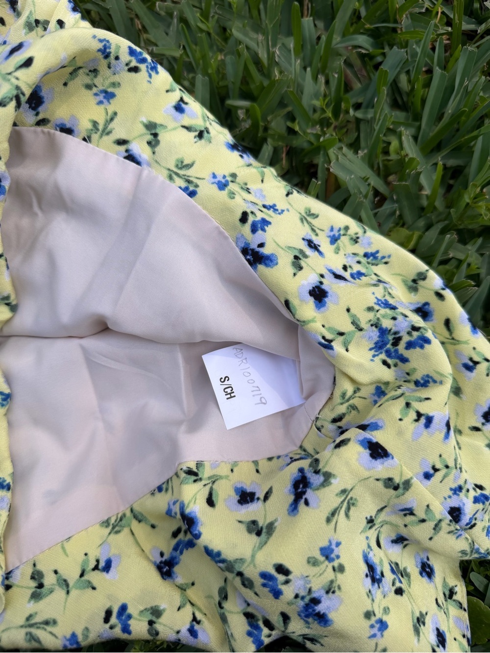 Yellow Floral Ruched Mini Dress Puff Sleeve Cottagecore Size S - Picture 6 of 7